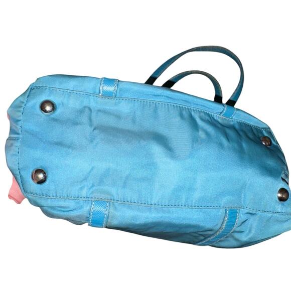 Prada Teal Tessuto Nylon with Leather Handles and Trim Tote, GUC vintage - Picture 5 of 13